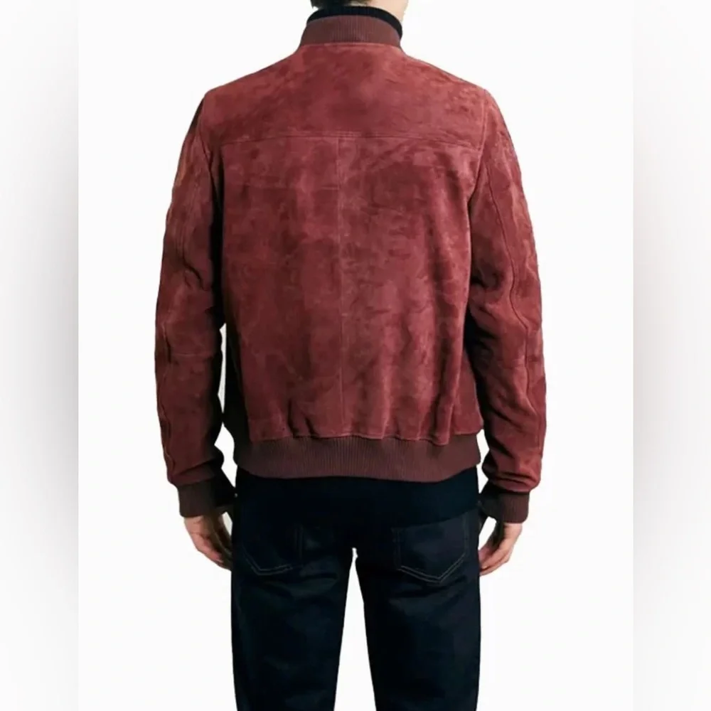 🌟 Sleek Burgundy 100% Goatskin Suede Bomber Jacket by Blank NYC 🌟